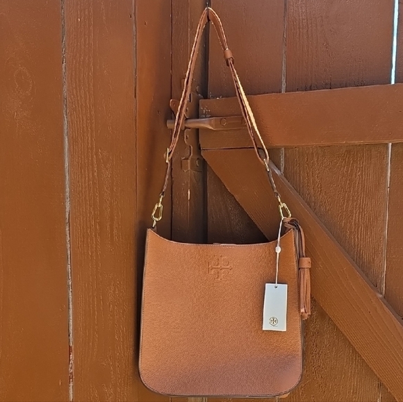 Tory Burch Handbags - Tory Burch Thea Web Large  Shoulder Bag Tote Classic Tan NWT